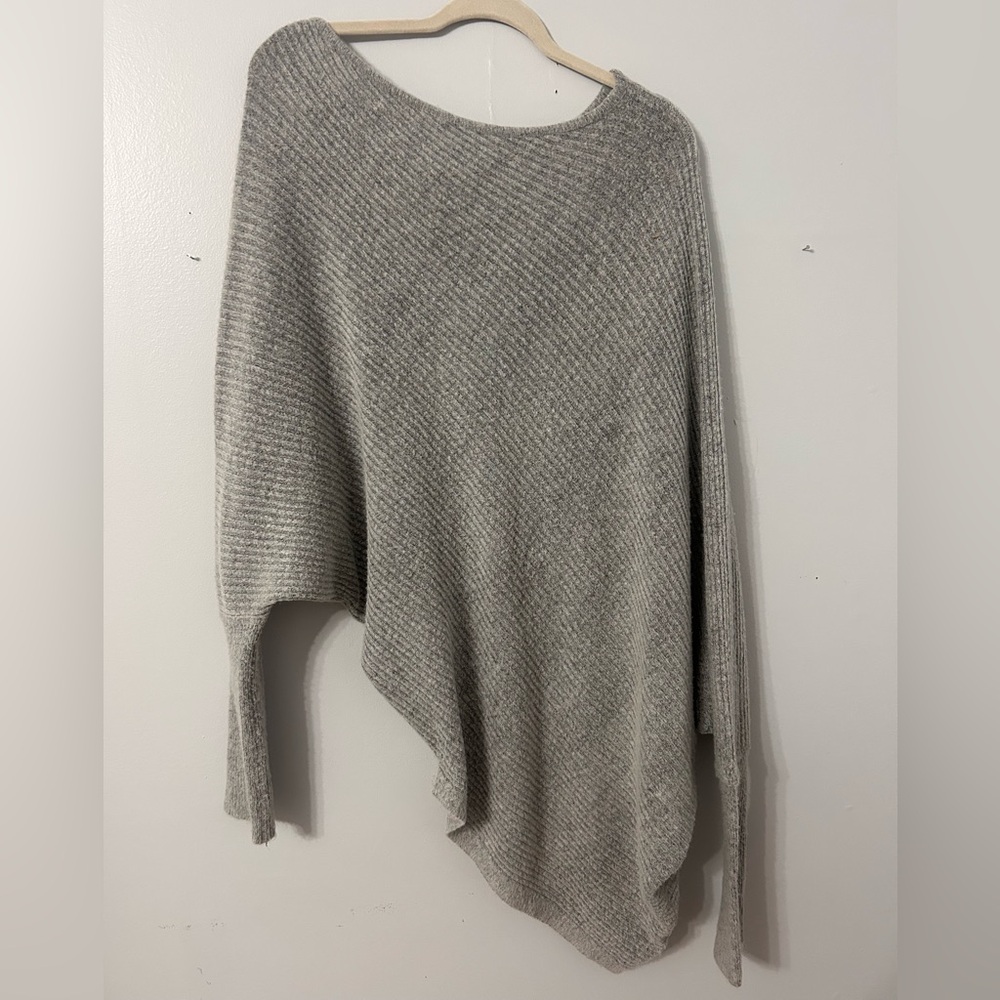 Karlie Asymmetrical Gray Poncho Sweater, Size Small